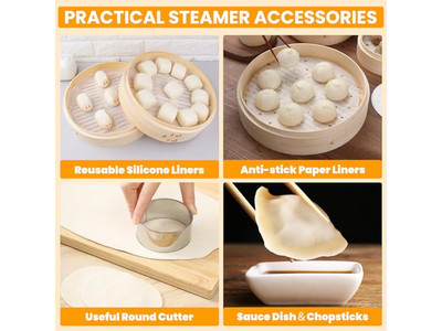 مبخرة طعام بالغاز وسيليكون سلة بخار الخيزران