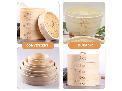 منتجات أواني البخار سلة بخار الخيزران ثلاثية الطبقات