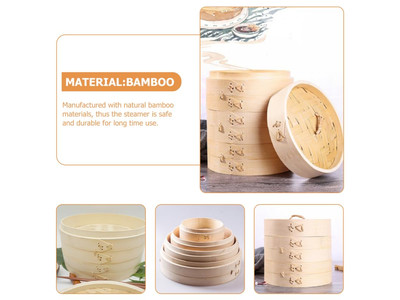 منتجات أواني البخار سلة بخار الخيزران ثلاثية الطبقات