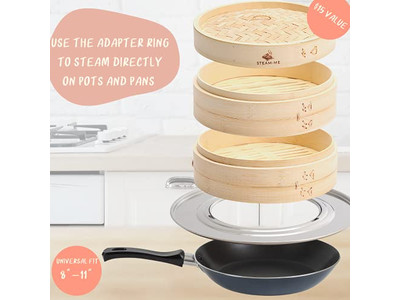 مجموعة خشبية للغاز ومومو والنقانق سلة بخار الخيزران