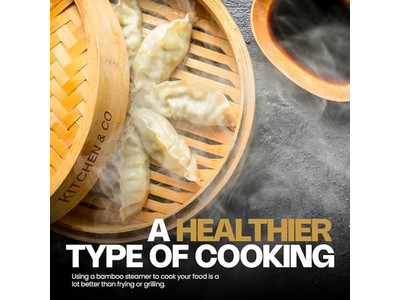 رف بيض عريض للووك ووعاء خشبي سلة بخار الخيزران