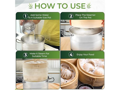 سلة بخار الخيزران مع غطاء لقدر عميق والبروكلي