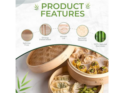 سلة بخار الخيزران مع غطاء لقدر عميق والبروكلي