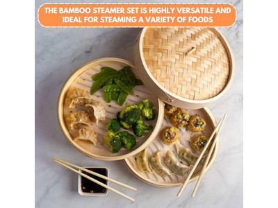 مجموعة خشبية لطهي الخبز والطعام 8 سلة بخار الخيزران للزلابية
